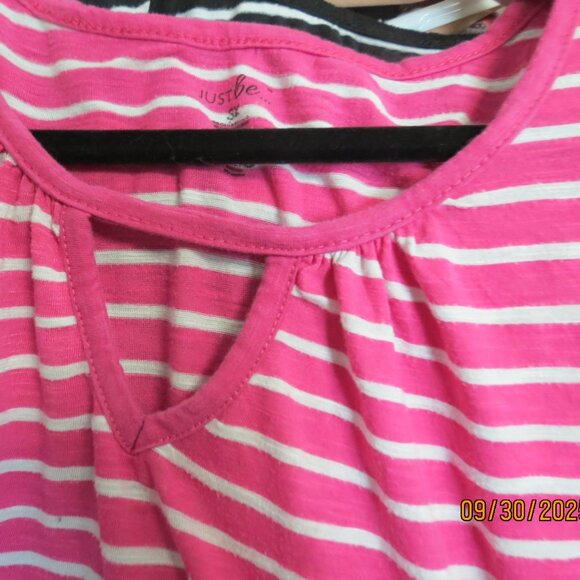 Just Be 3 X Sleeveless Tank Top Pink and White Stripes - Picture 3 of 6